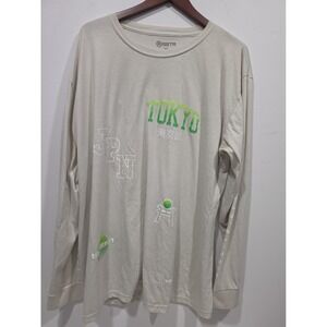 R GSTR Tokyo Graphic Long Sleeve T-Shirt Mens 2XL Cream Streetwear Kanji JPN